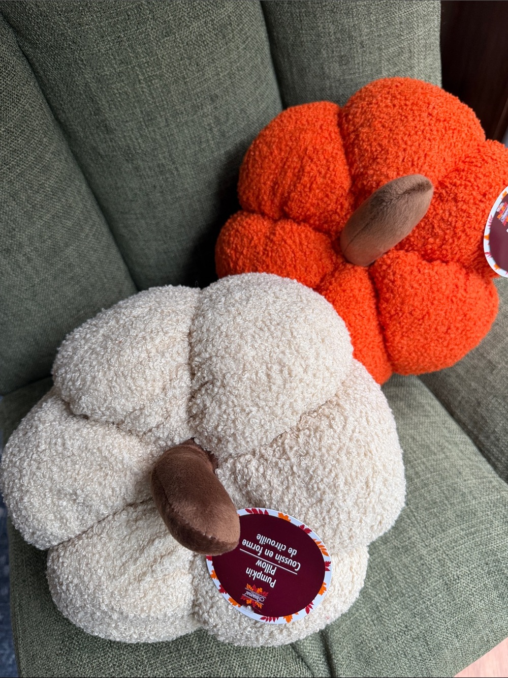Set of 2 Sherpa Pumpkin Pillows Cream & Orange Boucle Plush Fall Decor NWT